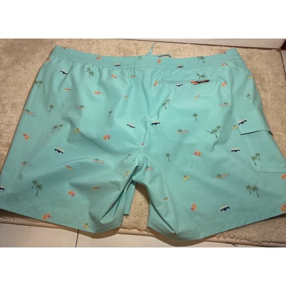 Far West Swim Shorts Mens Aqua Trunks Tropical Print Palm Trees Pockets Lined - Picture 7 of 11